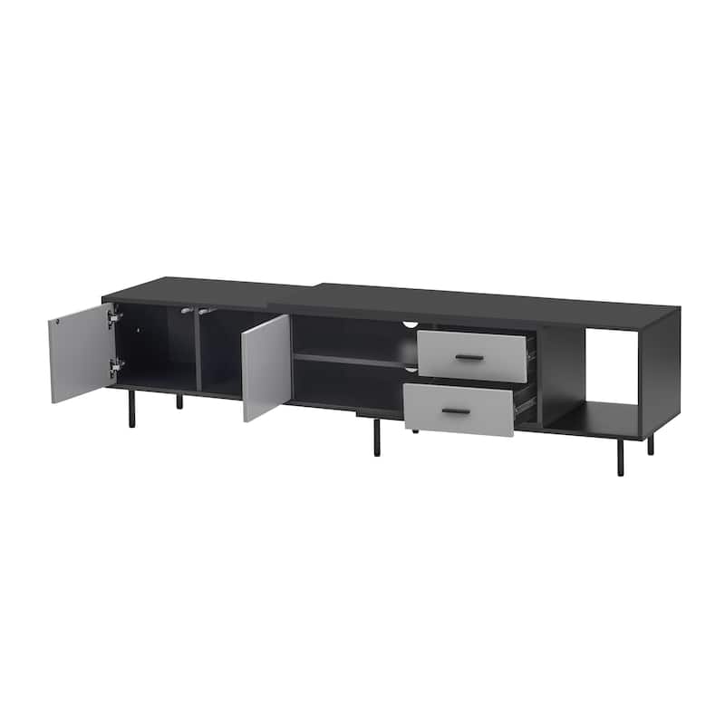 Black+Grey 70.8" TV Stand with 2 Doors and Large Storage Cabinet for TVs Up to 80"