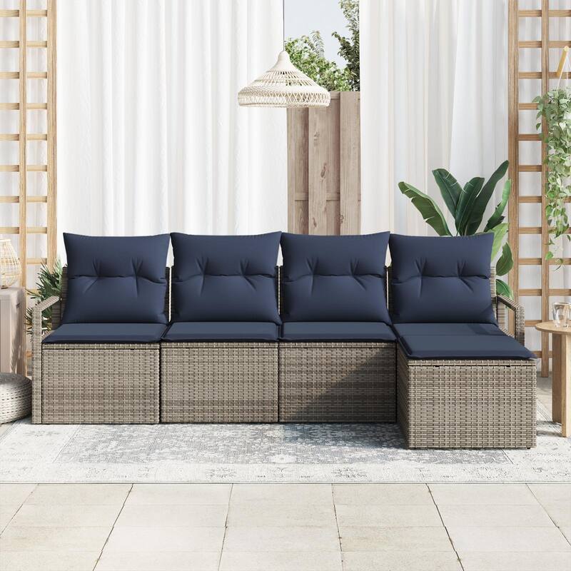 vidaXL 5/6 Garden Sofa Set with Cushions Black/Brown/Grey Poly Rattan - 90.6 x 24.4 x 27.2 - Grey without table