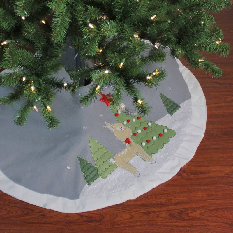 48" Gray and White Deer with Owl Christmas Tree Skirt