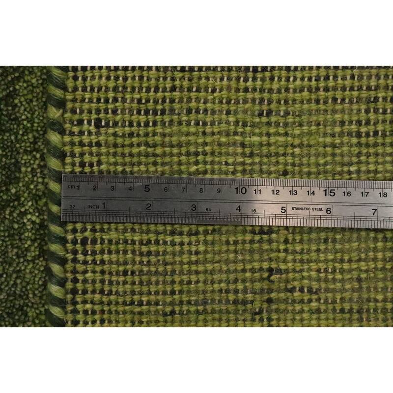 Hand Knotted Oriental 100% Wool Carpet Modern Stripe Green Gabbeh Area Rug - 6' 7'' X 4' 11''