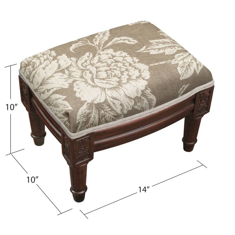 Taupe Peony Footstool with wood stained finish