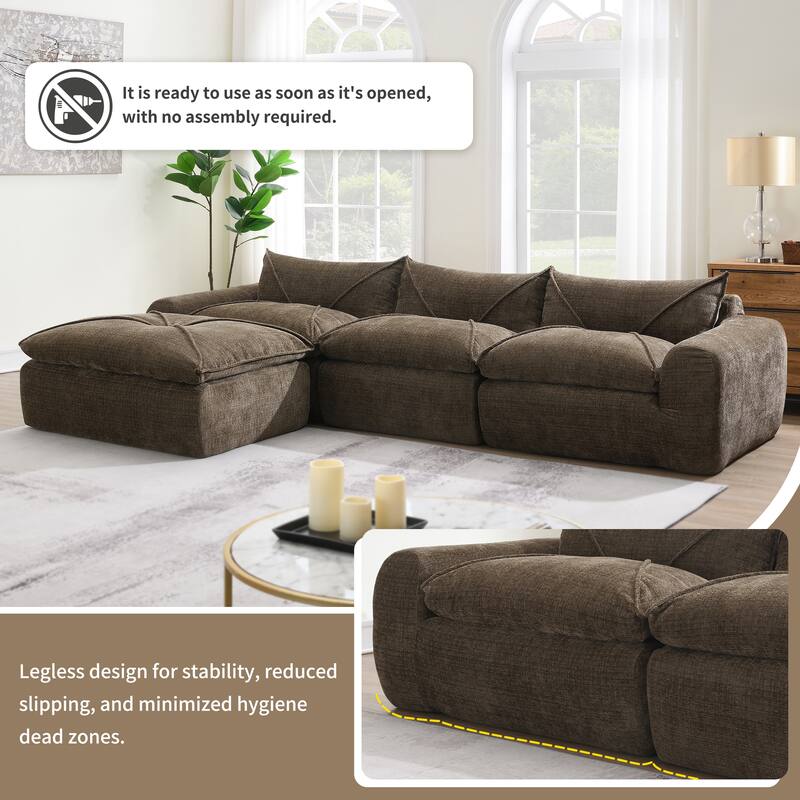 116'' Fully Sectional Compressed Sofa with High Density Foam, No Assembly Required