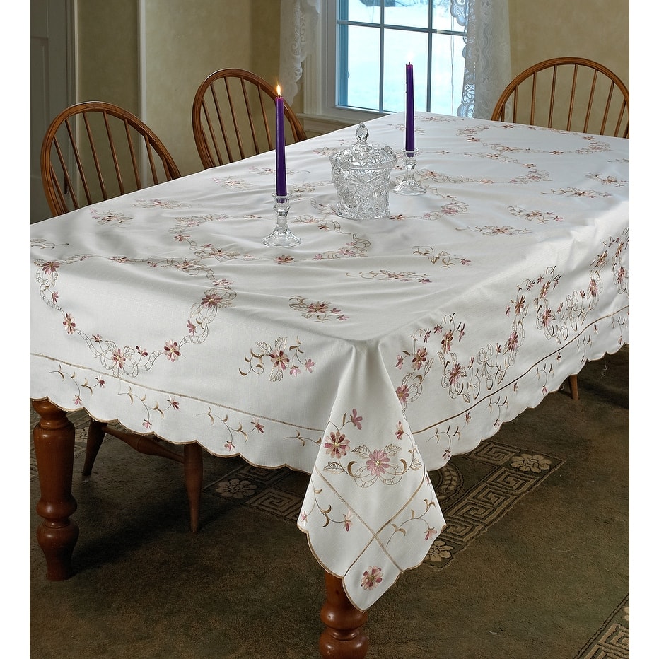 Violet Linen Renaissance Embroidered Pattern Tablecloth