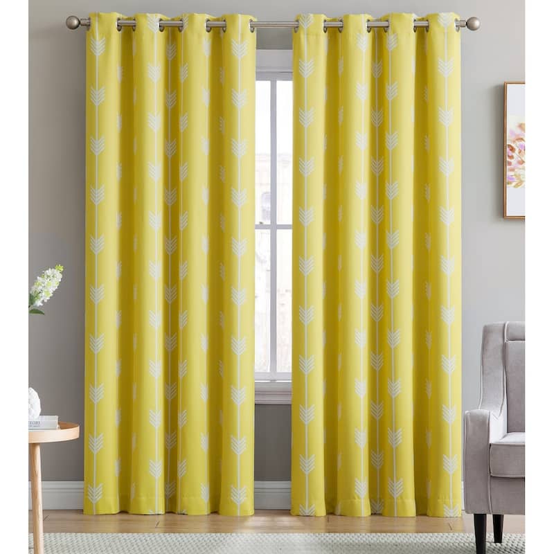 HLC.me Arrow Thermal Room Darkening Blackout Energy Efficient Window Curtain Grommet Panels - Set of 2