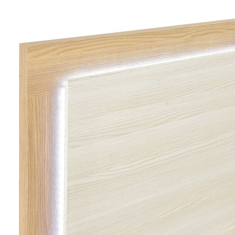 Queen Size LED Panel Headboard Bed in Natural and White Finish