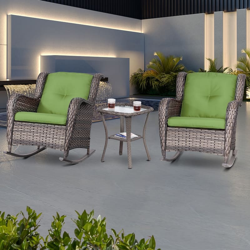 Cozywor 3-Piece Patio Wicker Outdoor Rocking Chair Set