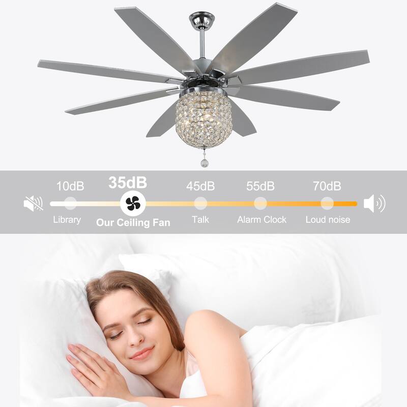 Oaks Aura 65in. Modern Glam Crystal Chandelier Ceiling Fan with Remote and Lights, Silent DC Motor Reversible Ceiling Fan - 65