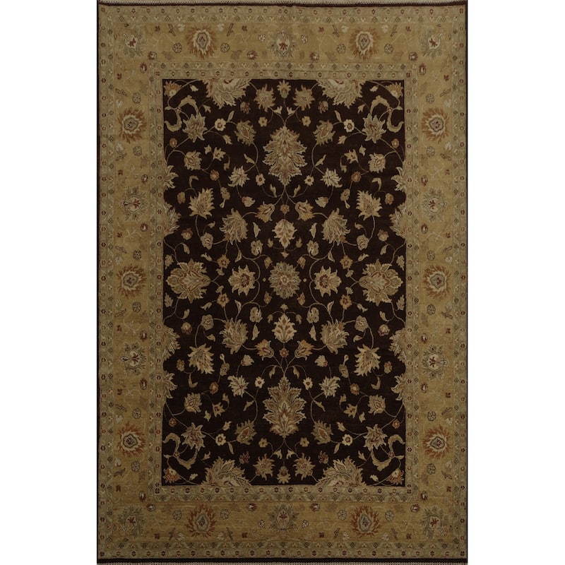 Hand Knotted Oriental 100% Wool Carpet Traditional Floral Brown Agra Area Rug - 12' 3'' X 9' 2''
