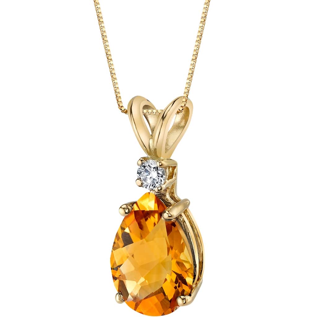 14k Yellow Gold Pear Shape 1.50 cts Citrine Diamond Pendant