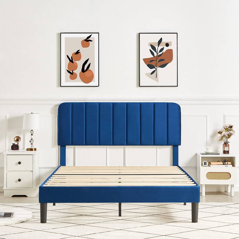 Javlergo Upholstered Platform Bed Frames with Height Adjustable Headboard, Sturdy Wooden Slats/Noise-free