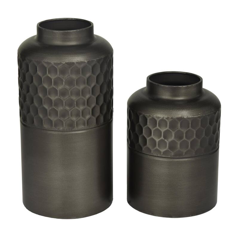 Metal Vase - Set of 2 Black - Roche River Decor - 6"W x 6"L x 12"H