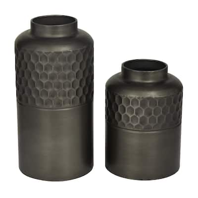 Metal Vase - Set of 2 Black - Roche River Decor - 6"W x 6"L x 12"H