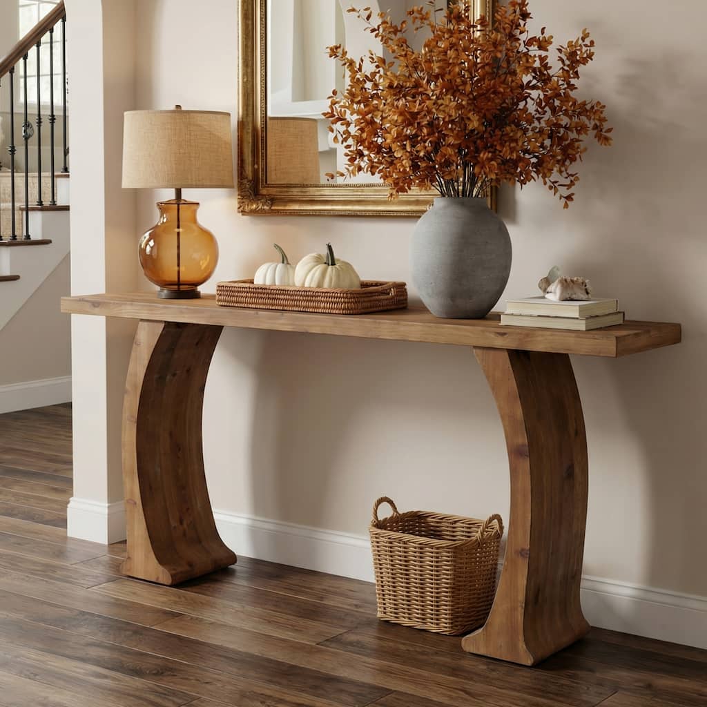 63 Inch Farmhouse Console Table for Entryway / Living Room, Fir Wood - 62.99" W x 11.81" D x 32.68" H