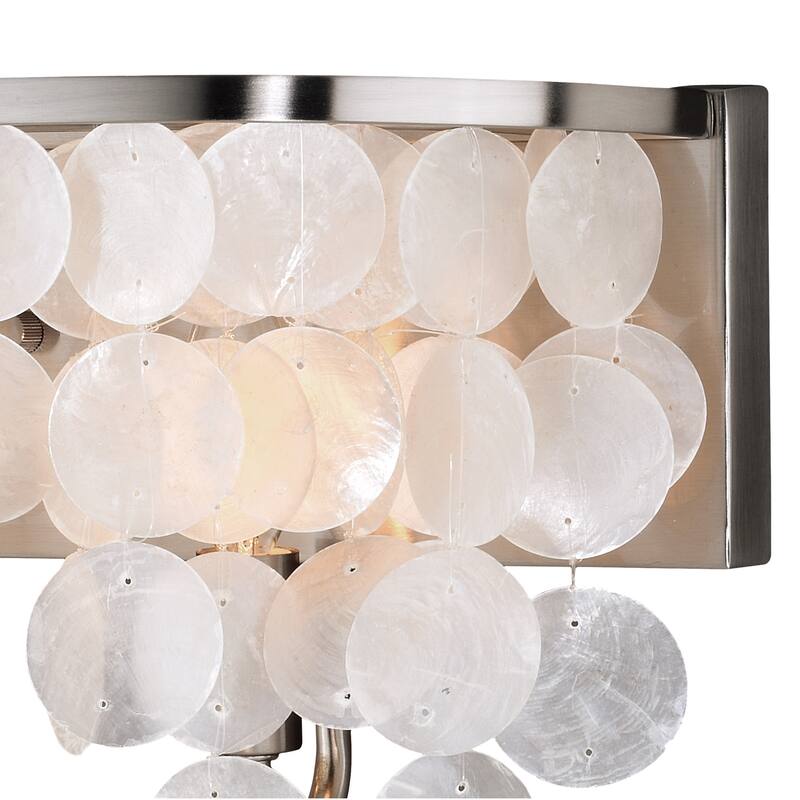 Elsa 4 Light Satin Nickel Capiz Shell Coastal Bathroom Vanity Fixture - 28-in W x 9-in H x 5.5-in D