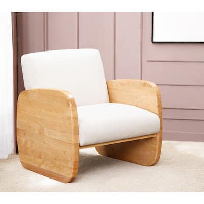 HomeRoots 24" White And Natural Linen And Wood Arm Chair - 28.54' X '27.95' X '23.94