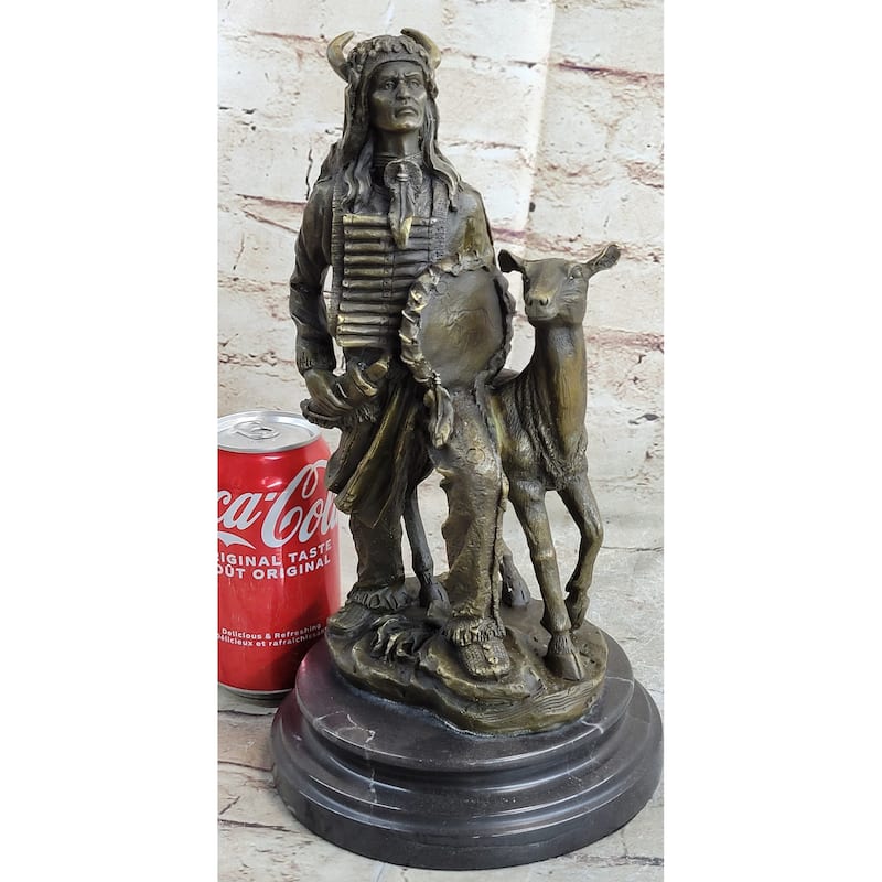 Native American Indian Shaman W/ Deer Bronze Statue Sculpture Figure 12 Inches X 6.5 Inches