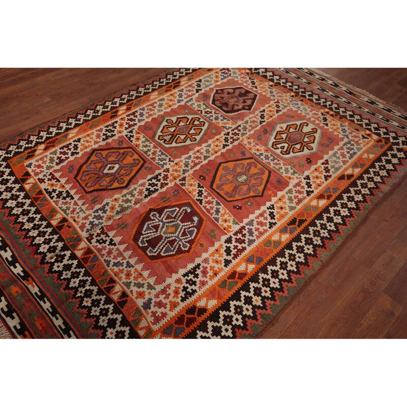 Vegetable Dye Kilim Qashqai Persian Rug Flatweave Wool Carpet - 4'11"x 7'6"