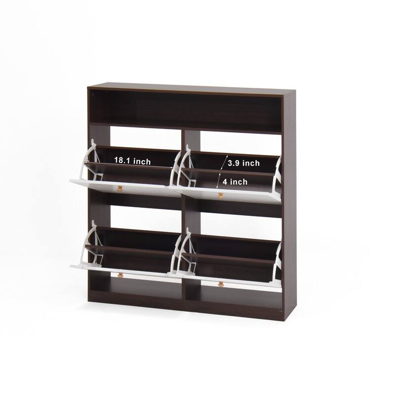 Slim 4-Door Flip Shoe Cabinet with Top Shelf & Anti-Tip Safety Feature