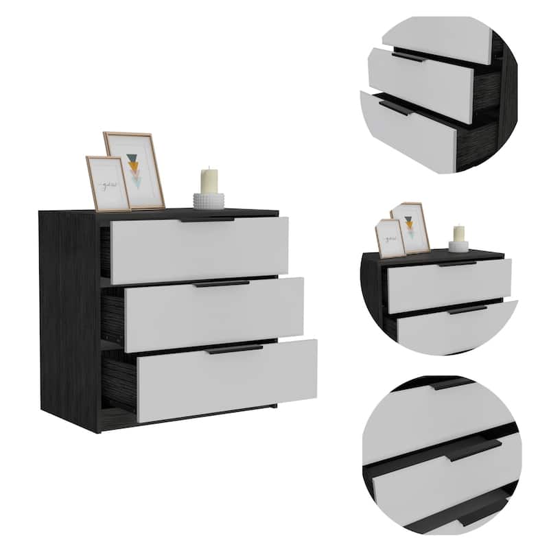 Wood Modern 3-Drawer Horizontal Dresser with Metal Handles
