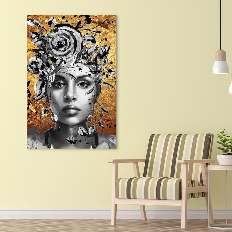 "Beautiful Woman & Flowers" Frameless Free Floating Tempered Glass Panel Graphic Wall Art 32 in. x 48 in.
