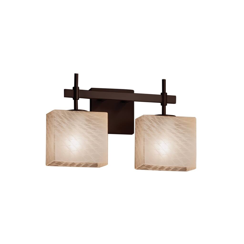 Justice Design Fusion Union 2-light Dark Bronze Bath Bar, Weave Rectangle Shade
