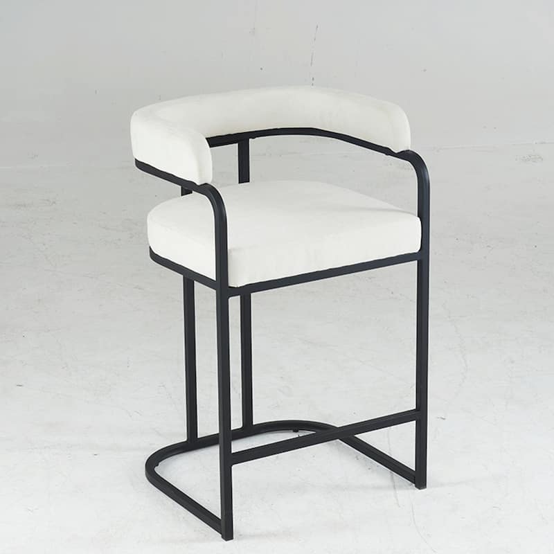 Modern Chenille Bar Stools Set of 2, Upholstered Counter Height Chairs