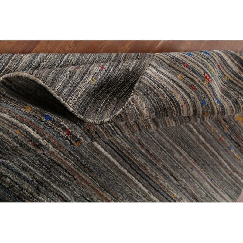Striped Gabbeh Indian Area Rug Handmade Wool Carpet - 5'1"x 7'11"