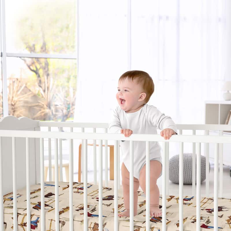 Wild West Collection Boy 2 Pack Fitted Crib Sheets Tan Brown Red Southern Country Blue White Horse Off White Cow Print Animal