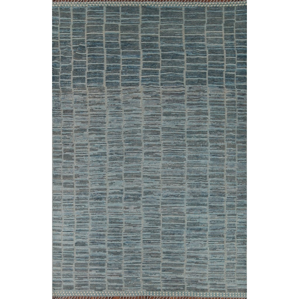 Moroccan Oriental Area Rug Handmade Blue Wool Carpet - 8'9" x 12'1"
