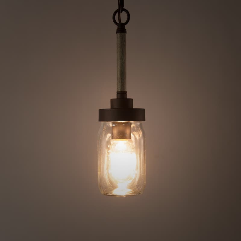 Modern Farmhouse 1-Light Mason Jar Glass Kitchen Island Pendant Lighting - 4" D x 14.5 "H