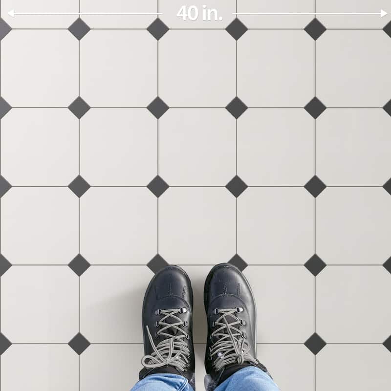 Merola Tile Vaudeville Octagon Nacar with Taco Antracita 7-7/8" x 7-7/8" Porcelain Floor and Wall Tile