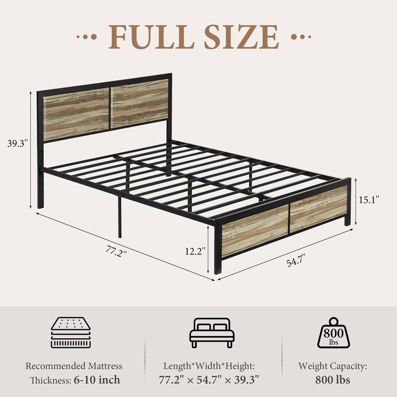 VECELO Platform Bed Frame with Wooden Headboard Heavy Duty Steel Slats Support No Box Spring Needed