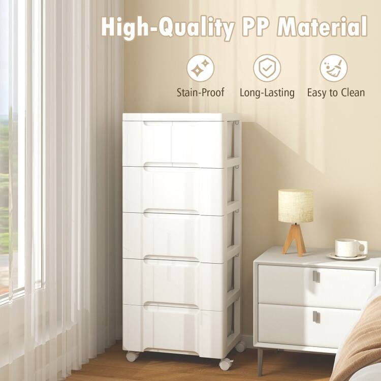 Multi-Drawer White PP Mobile Storage Organizer with Locking Wheels for Bathroom or Kids Room