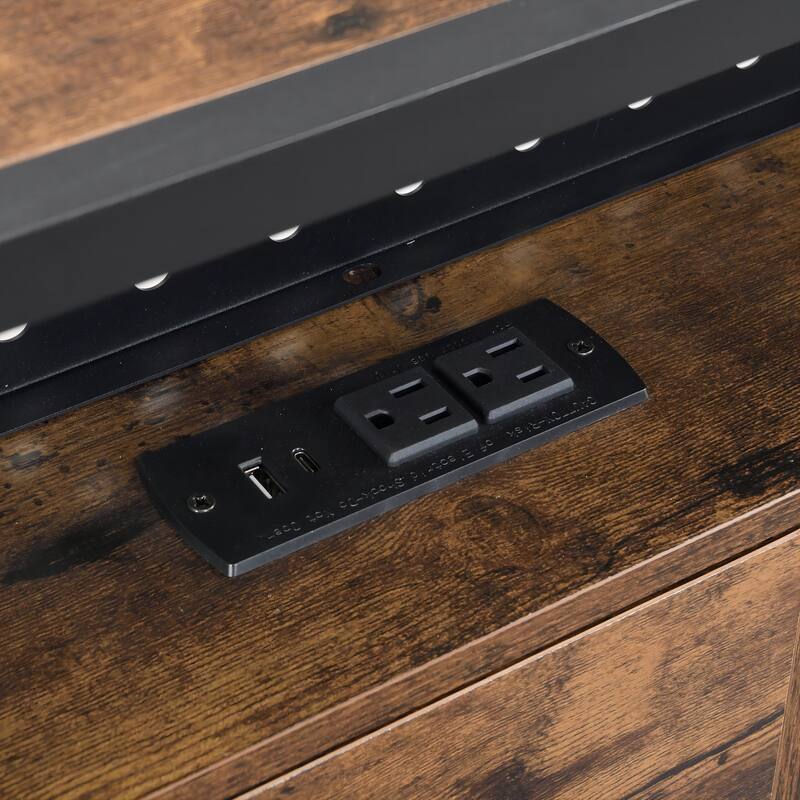 King Size Metal Platform Bed with Wooden Headboard, USB Charging Station, 2 Storage Drawers and LED Lighting
