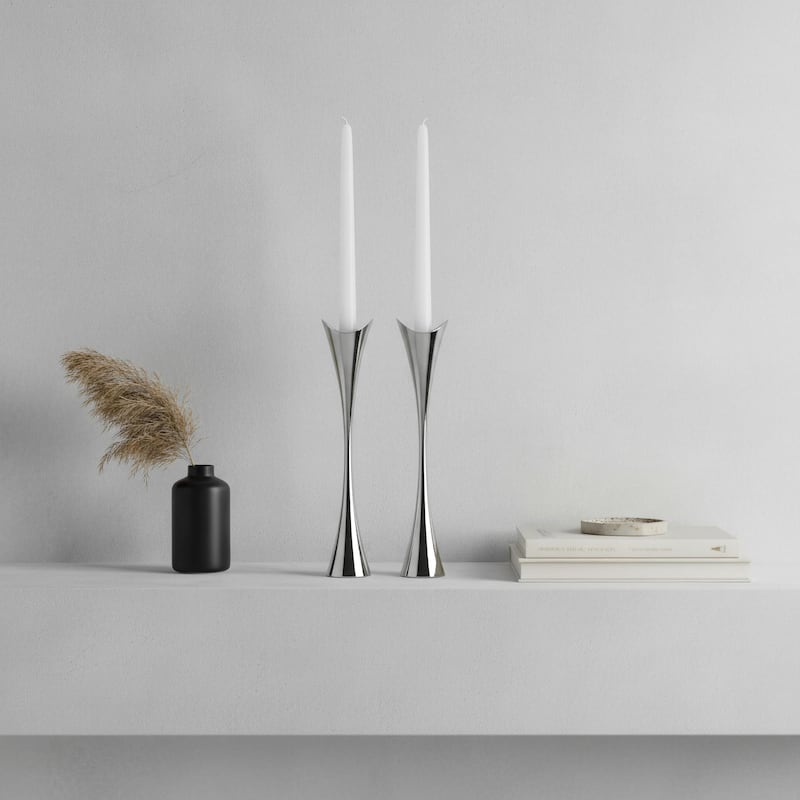 Nambe Curve Candlestick Holders - 2.75" W x 11" H