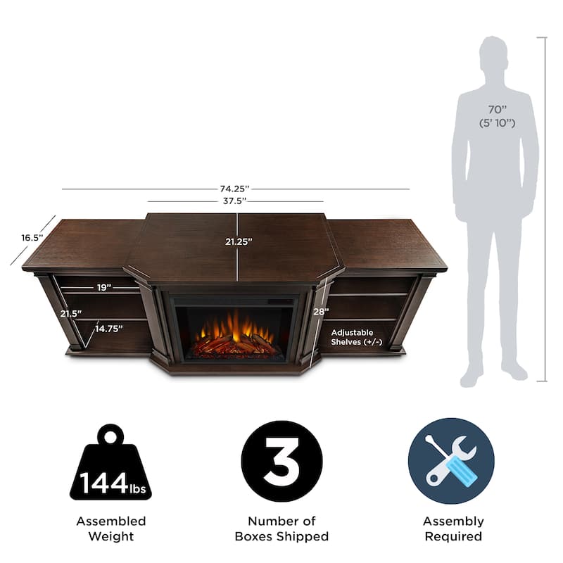 Valmont 74" Electric TV Stand Fireplace by Real Flame