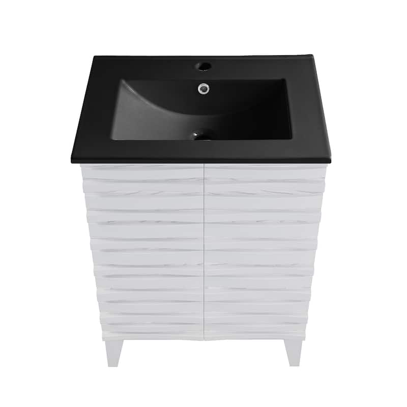 Cascade 24 In. White Oak Bathroom Vanity With Black Ceramic Sink Top