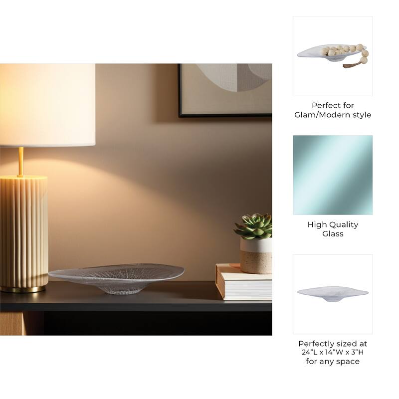 Decorative Frosted Oval Accent Glass Bowl - Home Decor - 24", Clear - 24.0"