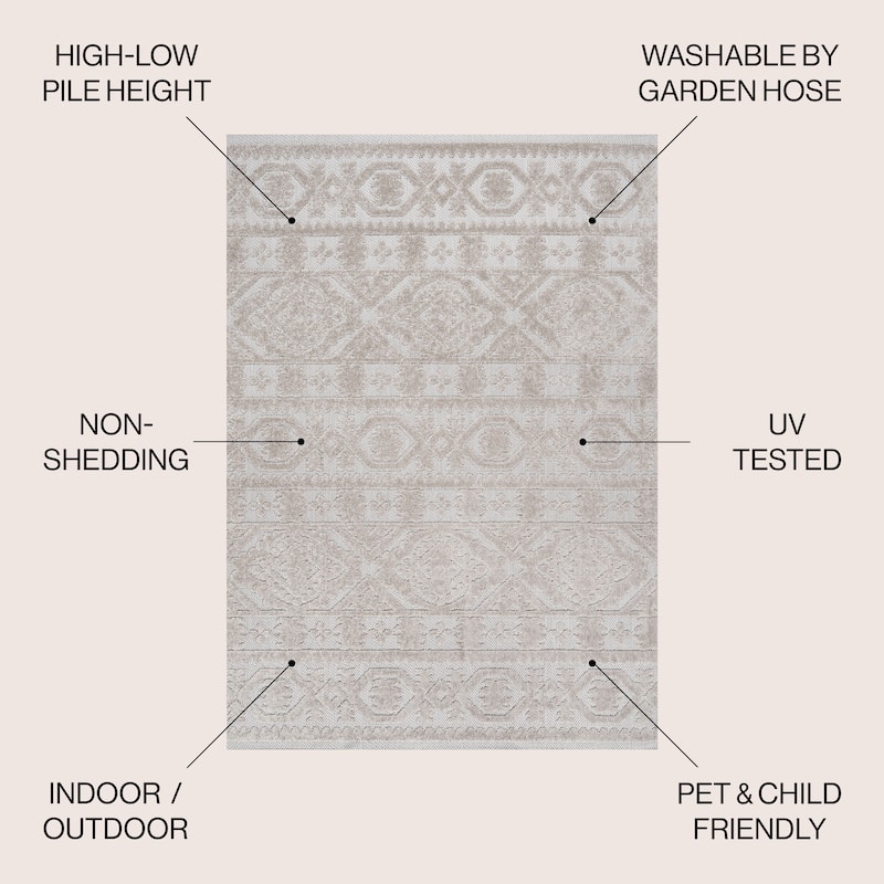 JONATHAN Y Jordan High-Low Pile Mediterranean Tile Indoor/Outdoor Area Rug
