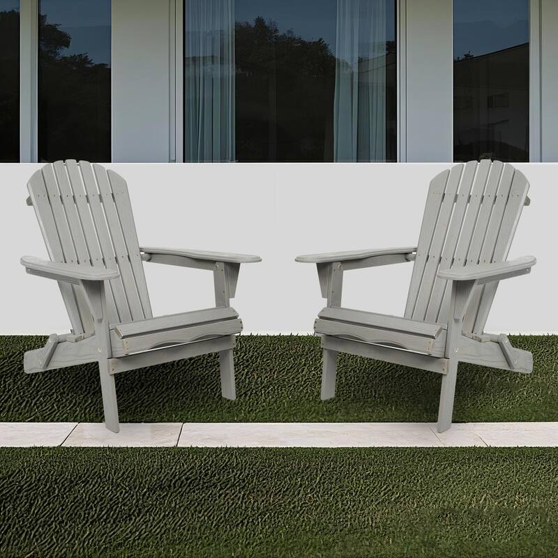 Wood Lounge Patio Chair For Garden Outdoor Wooden Folding Embossed Adirondack Chair Set Of 2 Solid (Excluding the table)
