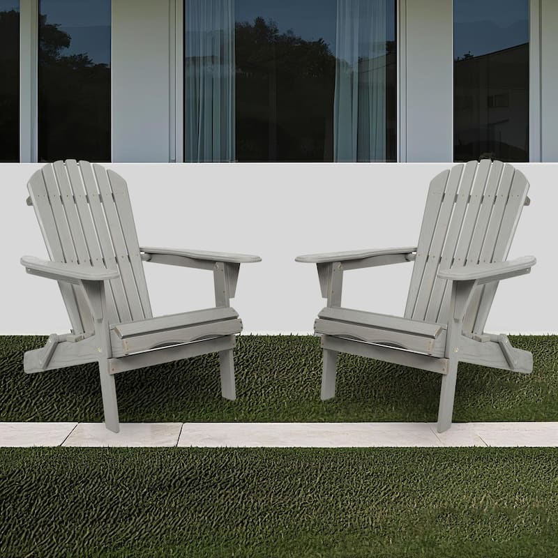 Wood Lounge Patio Chair Wooden Folding Embossed Adirondack Chair Set of 2 Solid Cedar Wood Lounge Patio Chair with Wood Grain - Gray