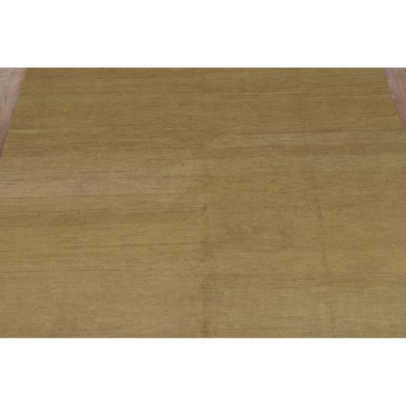 Contemporary Gabbeh Oriental Area Rug Handmade Green Wool Carpet - 6'5" x 9'7"