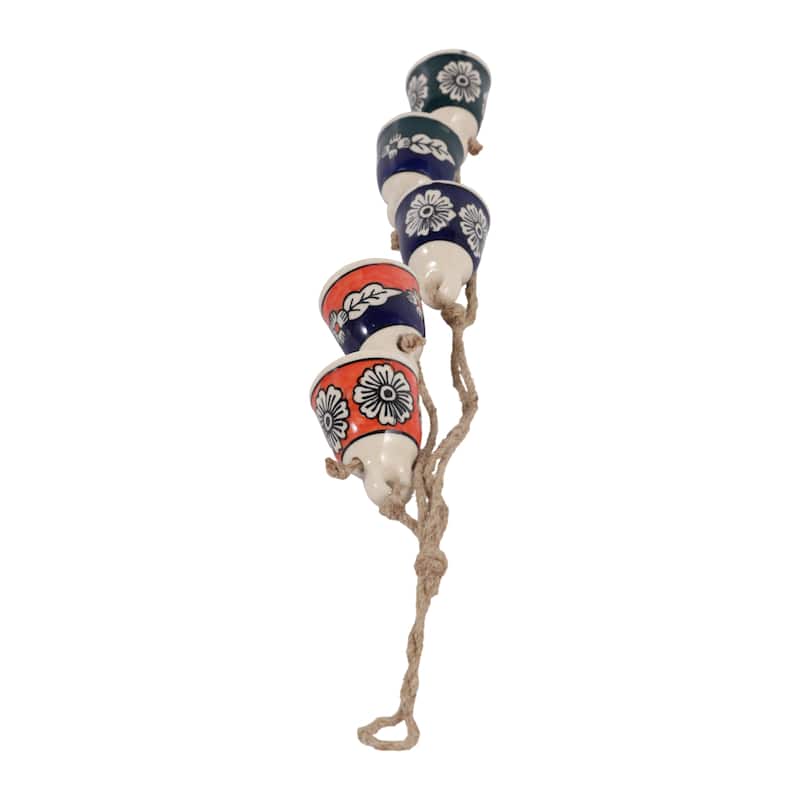 Ceramic Jute Bells and Windchimes Hanging - 37" Blue/Green - 3" x 3" x 37"
