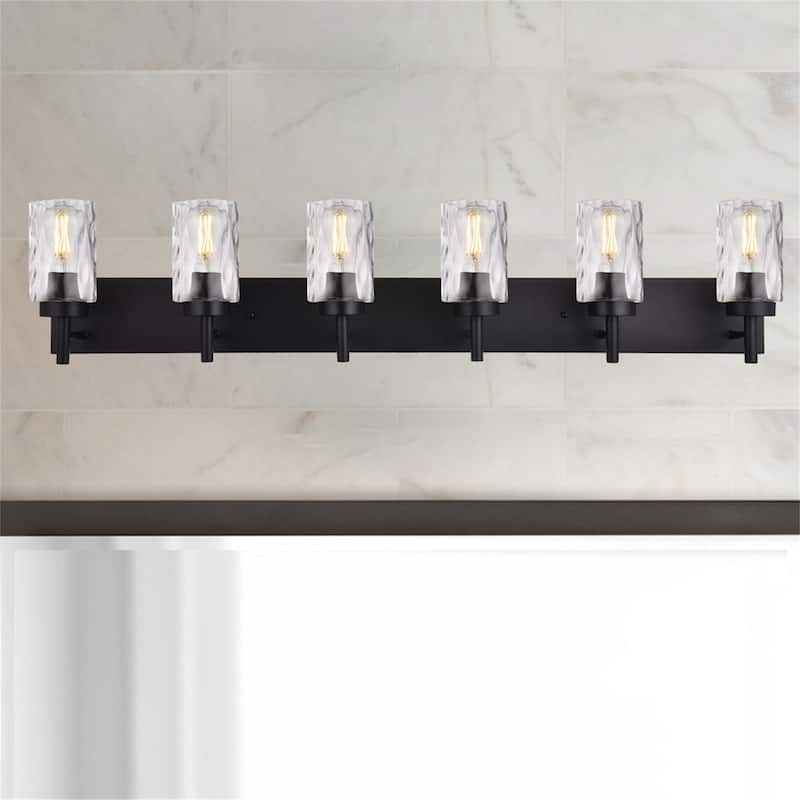 6-Light Black Vanity Light with Hammered Glass