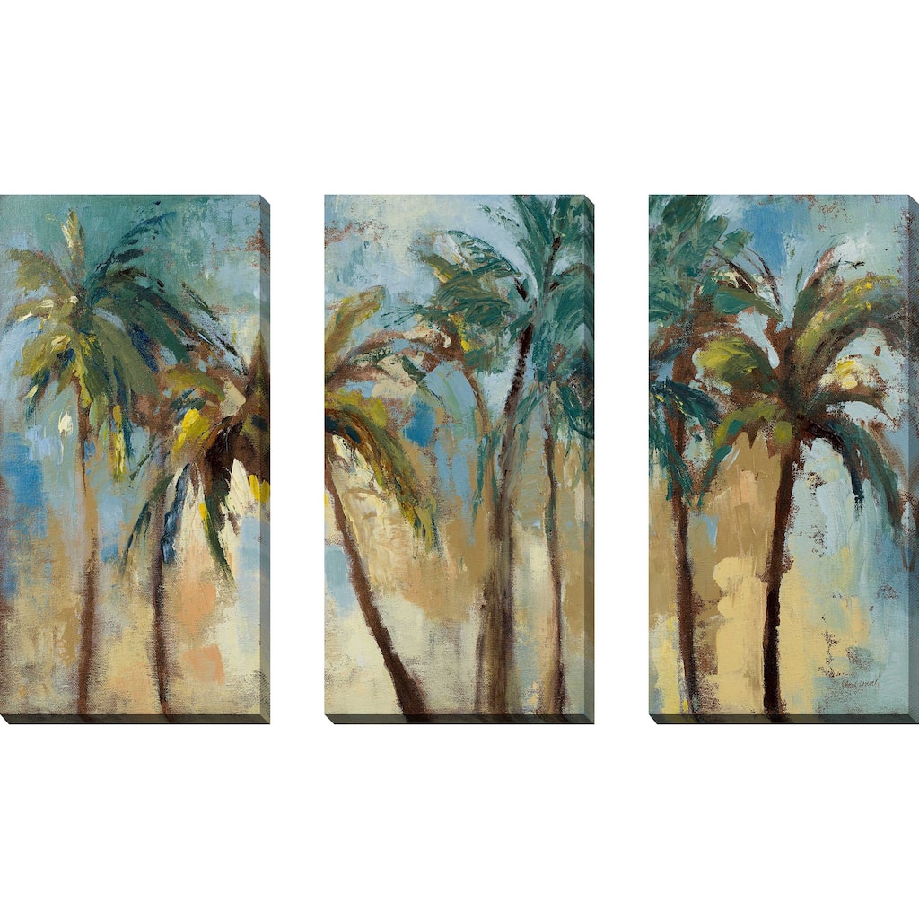 "Island Morning Palms" 3 Piece Set on Canvas