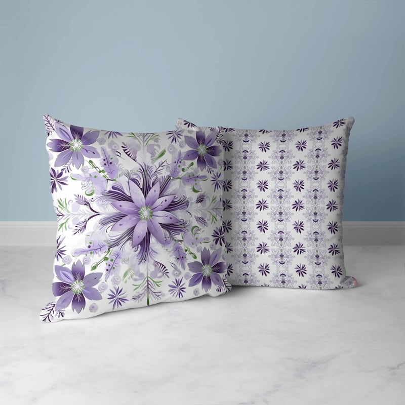 Snowy Crest Faux Suede Reversible Throw Pillow White and Purple