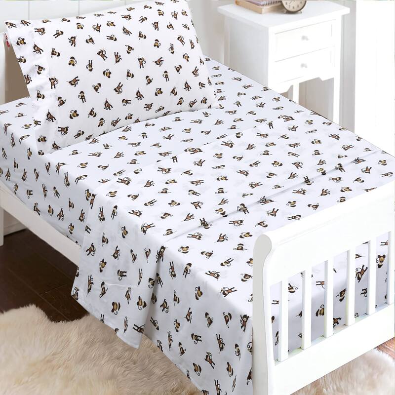 3-Piece Cotton Toddler Sheet Set for Kids Boys & Girls (Animals, Fish, Sports, Floral)