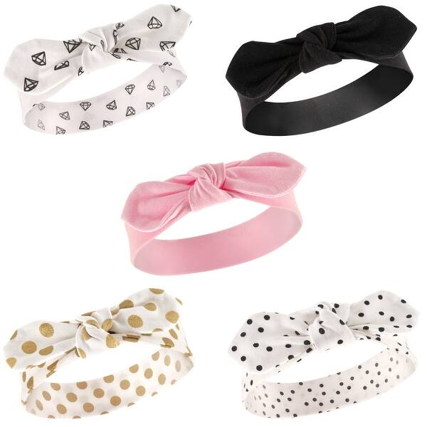slide 1 of 1, Hudson Baby Infant Girl Cotton Headbands 5pk, Gold Dot, 0-24 Months - Gold Dot Gold Dot - 0-24 Months
