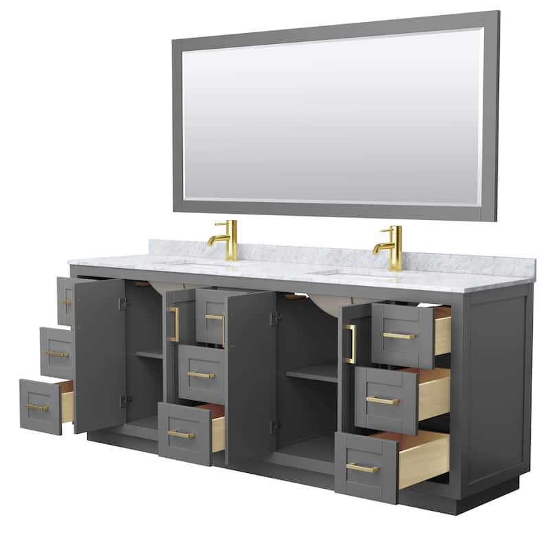 Miranda Double Vanity Set, White Carrara Marble Top, 70-Inch Mirror