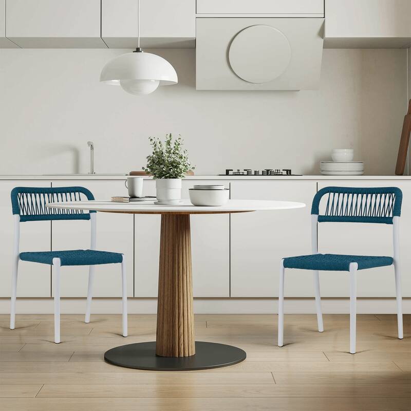 Set of 12 Belen Blue Woven Rope Fabric Dining Chair with Plastic Frame